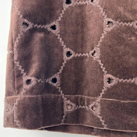 Boden | Brown Circle Embroidered Velvet Pencil Skirt Lined Back Zipper Size 4R - Picture 5 of 10